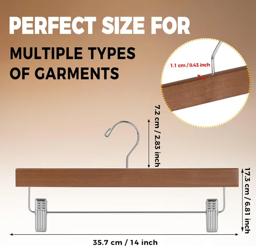 Miniatura 3 de Quality Hangers Perchas de madera para pantalones, paquete de 20 perchas giratorias de tela con gancho – Falda de madera de loto, pantalones, Nogal