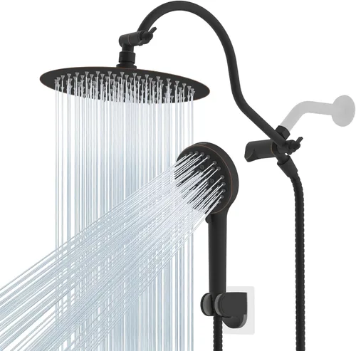 Miniatura 33 de Hibbent Cabezal de Ducha de Todo Metal Certificado CUPC, Cabezal de Ducha de Lluvia de Alta Presión de 8'', Combo de Cabezal de Ducha de Mano, Brazo
