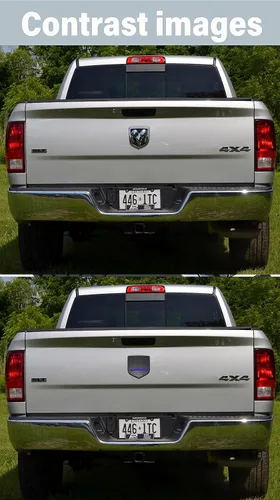 Miniatura 2 de Emblema de Bandera Americana para la puerta trasera RAM, emblema de bandera americana de ABS compatible con 2009-2018 Dodge RAM 1500 2500 3500 Línea