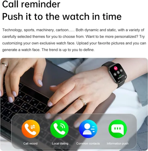 Miniatura 4 de Reloj inteligente para hombres y mujeres, pantalla táctil HD de 1.83 pulgadas, rastreador de actividad física con llamadas y mensajes Bluetooth