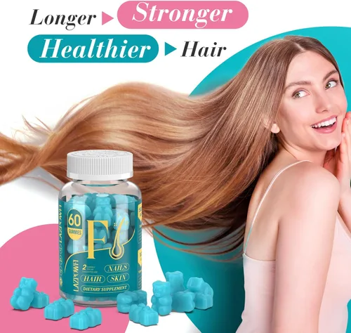 Miniatura 6 de Gomitas de biotina, vitaminas para la piel y las uñas para hombres y mujeres, vitamina B7 vegana, apoya el crecimiento del cabello y uñas más