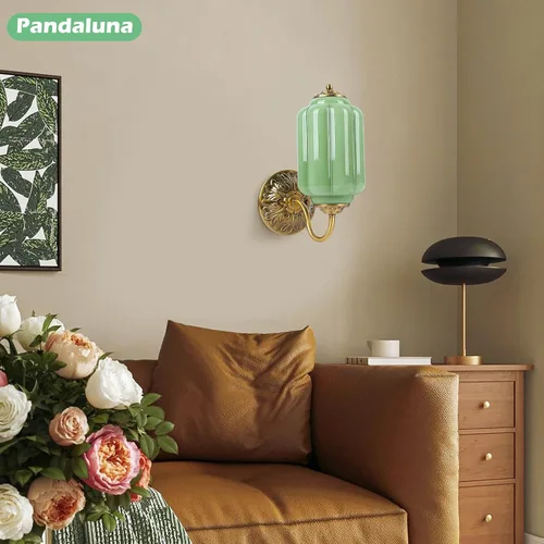 Miniatura 7 de Aplique de pared vintage, lámpara de luz de vidrio verde lechoso, aplique de pared antiguo de 5.5 pulgadas estilo Art Deco para dormitorio, baño