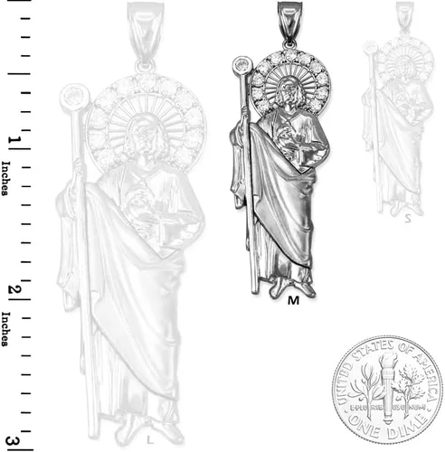 Miniatura 2 de Colgante de plata de ley con circonita cúbica de San Judas (M-2 pulgadas)