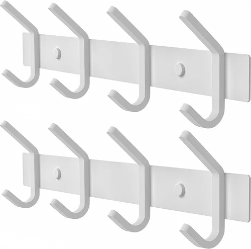 Miniatura 18 de Perchero de Pared Blanco – Riel de Ganchos de Acero Inoxidable de 15 Pulgadas con 5 Ganchos Dobles Resistentes para Abrigos – Perchero Montado