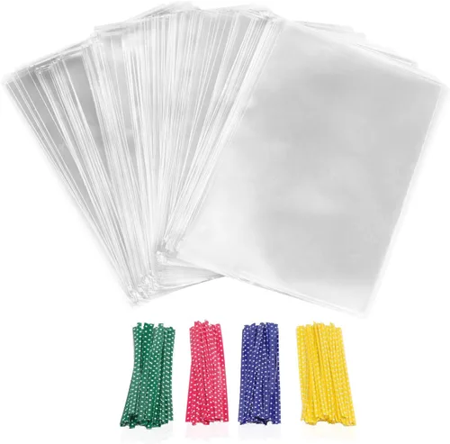 Miniatura 7 de Beasea Bolsas de celofán de 4 x 6 pulgadas, bolsas de celofán, 300 bolsas de violonchelo para piruletas con 4 colores mezclados, lazos