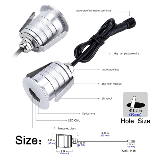 Miniatura 2 de Luces LED para escalones para exteriores e interiores, 1 W, 12 V-24 V CC, impermeable, IP67, aluminio, 3000 K blanco cálido, iluminación