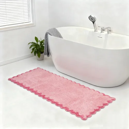 Miniatura 26 de ORTIGIA Pequeña y Linda Alfombra de Baño con Volados, Alfombras de Baño de Microfibra de Lujo en Blanco y Rosa, Antideslizante, Lavable, de Secado