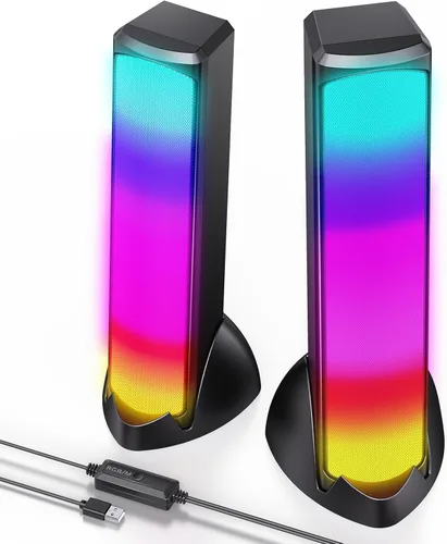 OFFSIR Altavoces de computadora, altavoces RGB para PC, altavoces para juegos con luz de respiración LED de pantalla completa, altavoces de