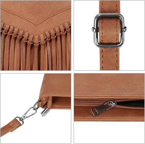Miniatura 6 de HDE - Bolso de piel sintética para mujer, diseño de flecos