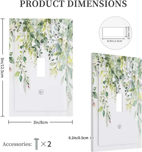 Miniatura 5 de Placas de pared de eucalipto verde de una sola palanca, estilo rústico, cubierta de interruptor de luz de 1 cuadrilla, hojas de árbol, cubiertas