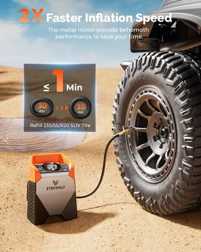 Miniatura 2 de ETENWOLF Zephyr S5 Inflador de Neumáticos de Servicio Pesado Compresor de Aire Portátil, 160PSI y 15600mAh Bomba de Aire Inalámbrica con Luz LED