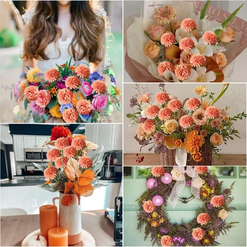 Miniatura 8 de CCINEE 12 flores artificiales de otoño, bola de crisantemo, arreglo floral de seda otoñal, ramo de flores falsas, hortensias de tallo largo