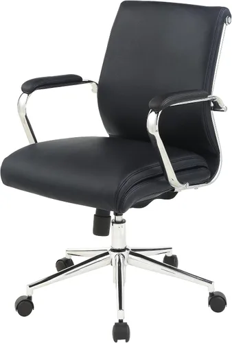 Miniatura 8 de Office Star Silla de oficina ajustable Antimicrobial Manager con base cromada, respaldo medio, tela negra Dillon