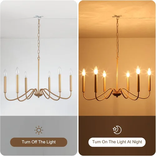 Miniatura 4 de Candelabro de 6 luces enchufables, lámpara colgante con cable de enchufe de 15.1 pies e interruptor, candelabros dorados enchufables para comedor