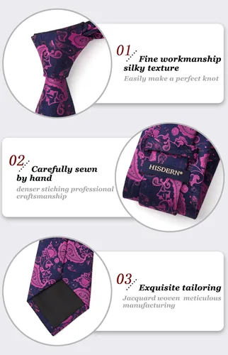 Miniatura 220 de HISDERN Corbatas para hombre, corbata de cachemira y bolsillo cuadrado tejido clásico floral para hombre, corbata de fiesta de boda