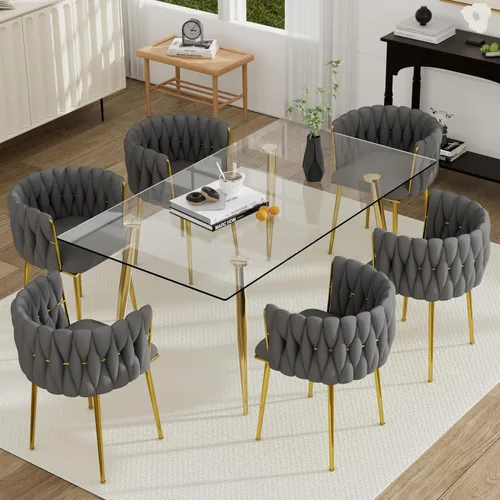 Miniatura 31 de Juego de mesa de comedor de cristal plateado para 2, juego de mesa cuadrada de lujo moderno de 36 pulgadas, juego de mesa de cocina minimalista de 3