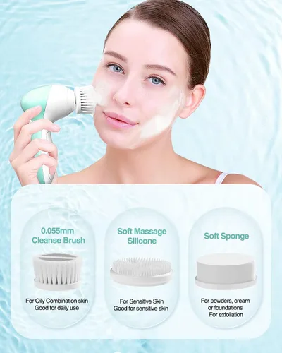 Miniatura 3 de TOUCHBeauty Juego de cepillos faciales portátiles con estuche y 3 cabezales de cepillo giratorio, cerdas de limpieza de poros profundos de 0.002 in