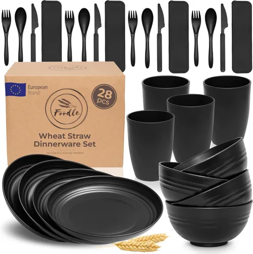 Miniatura 13 de FOODLE Juego de vajilla de paja de trigo, sin BPA y probado con seguridad, platos irrompibles, aptos para microondas y lavavajillas, para picnic