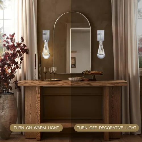 Miniatura 10 de Juego de dos apliques de pared, apliques de gota de lluvia de níquel, iluminación de pared para interiores, para dormitorio, aplique de baño