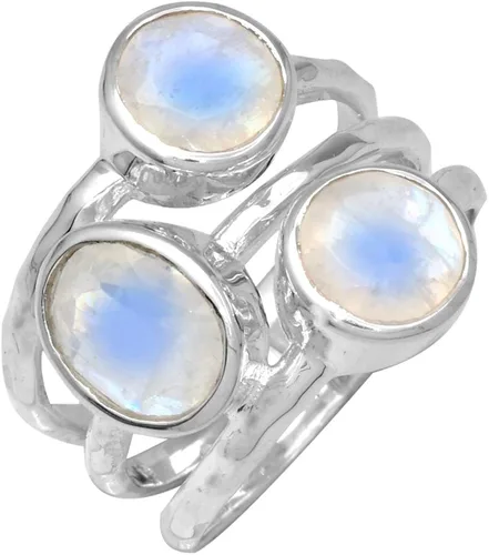 YoTreasure . Anillo de plata de ley 925 con piedra lunar natural de 3 piedras, Piedra preciosa Metal, piedra de luna
