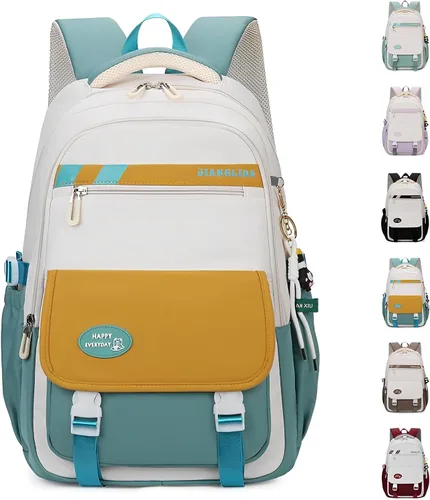 Miniatura 8 de Mochila Kawaii con bonitos accesorios, protección para la columna vertebral, antiladrón, bonita bolsa de libro estética, Verde (Mint Green), Kawaii