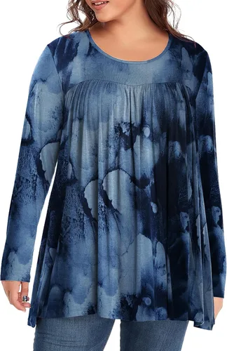 OVERWORETY Camiseta tipo túnica de manga larga para mujer, plisada, casual, para otoño, para usar con leggings