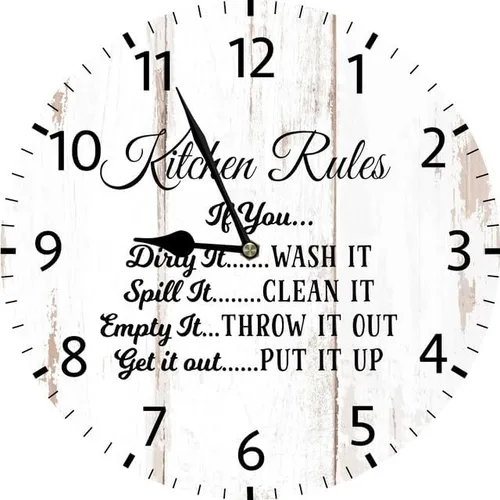 Miniatura 9 de Reloj de pared de madera vintage con diseño de reglas de cocina, funciona con pilas, no hace tictac, reloj de 10 pulgadas, reloj de madera rústico