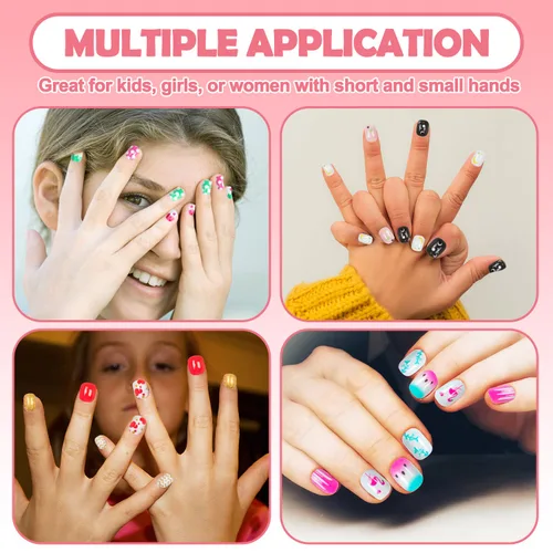 Miniatura 4 de 240 piezas de uñas postizas para niñas, uñas artificiales para niñas, uñas postizas de presión para niñas, uñas de acrílico de cubierta completa
