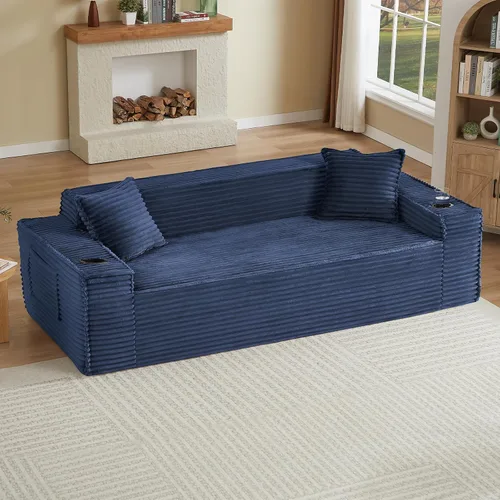 Miniatura 16 de Tmsan Sofá de 3 plazas sin hueso de 80.7 pulgadas para sala de estar con portavasos y asiento profundo de 26 pulgadas, bolsillos laterales, sofá