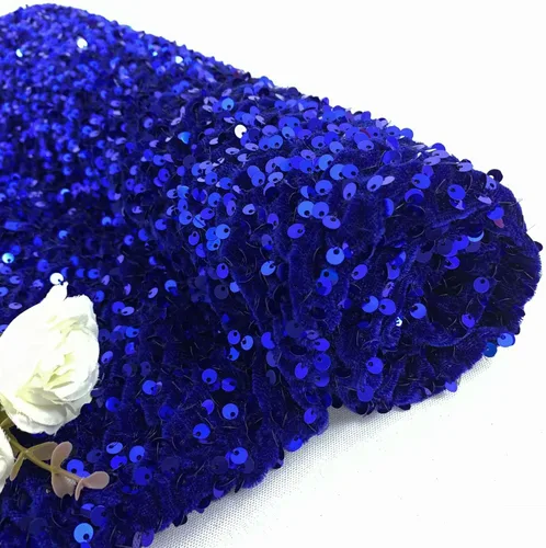 The Yard - Tela de lentejuelas azules de 1 yarda, tela elástica de lentejuelas, tela de tapicería azul real brillante para coser, tela de punto de
