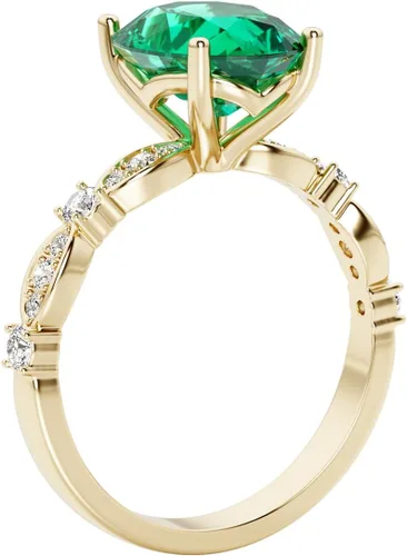 Miniatura 6 de PEORA Anillo Versalles de oro amarillo de 14 quilates creado con esmeralda colombiana y diamantes cultivados en laboratorio, 2.76 quilates en total