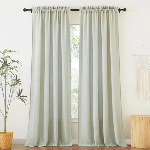 Miniatura 29 de RYB HOME Cortinas extralargas de 108 pulgadas de largo, transpirables con bolsillo para barra, cortinas traslúcidas blancas para sala de estar