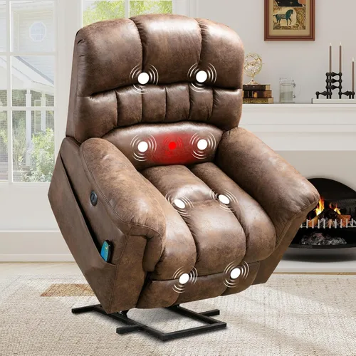 HAOMARKETS Sillón reclinable de elevación eléctrica de gran tamaño con masaje y calor para personas mayores, silla reclinable de elevación eléctrica