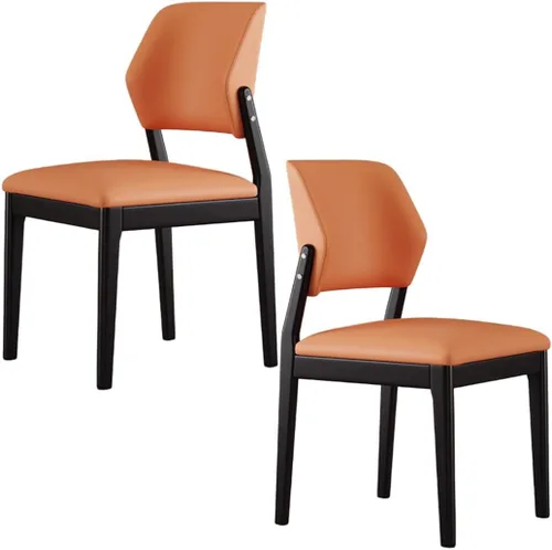 Miniatura 50 de YVYKFZD Wooden Dining Chairs Set, Leather Dining Room Chair, Upholstered Kitchen Chairs with Curved Backrest, Armless Living Room Chair, for Bedroom