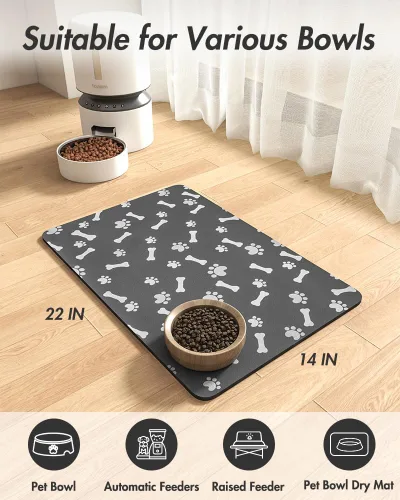 Miniatura 8 de MontVoo Tapete de comida para perros, tapete de alimentación de mascotas para alimentos y agua, dispensador sin manchas, de secado rápido, tapete