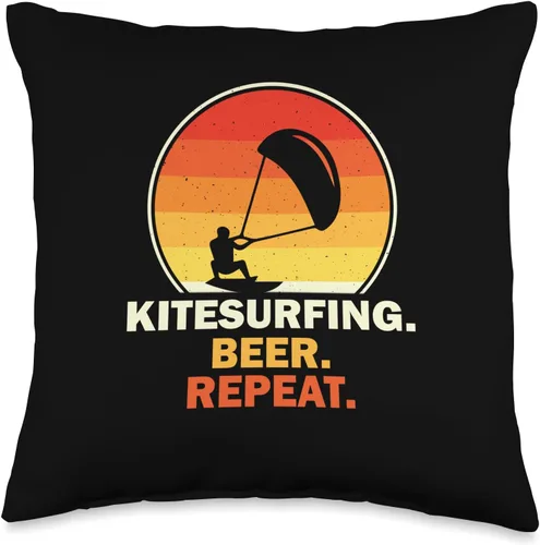 Kitesurf motif equipment Beer Repaet-Kitesurf - Almohada (16 x 16 pulgadas), multicolor