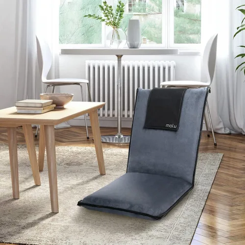 Miniatura 8 de malu Silla de suelo acolchada extra grande con soporte de espalda, cojín de meditación para silla japonesa, cómodo respaldo plegable, funda Negro