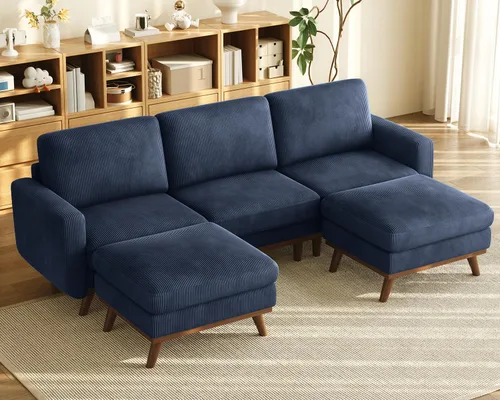 Miniatura 59 de Vesgantti Sofá modular en forma de U de 119 pulgadas, sofá modular de pana con asiento profundo y soporte de resortes, sofá convertible con 2 Beige