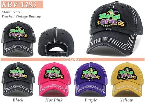 Miniatura 3 de ScarvesMe Gorra de béisbol vintage bordada vintage de algodón desgastado para mujer Mardi Gras