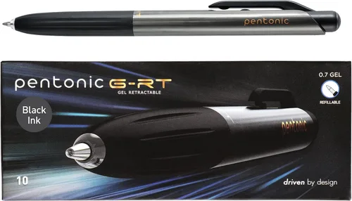 Pentonic GR-T Bolígrafos de gel retráctiles, 10 unidades, tinta negra, punta fina de 0.7 mm, escritura suave para diario, toma de notas, oficina y