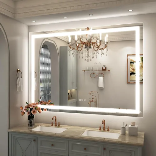 Miniatura 33 de 40x32 Espejo LED inteligente para baño, espejo de tocador regulable con luces, espejo de maquillaje retroiluminado y frontal para pared, antivaho