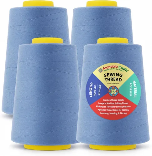 Miniatura 29 de Mandala Crafts 4 Pack of Serger Threads Cones Spools - 20S/2 24000 Yards Polyester Baby Blue Threads for Sergers Machine and Overlock Quilting