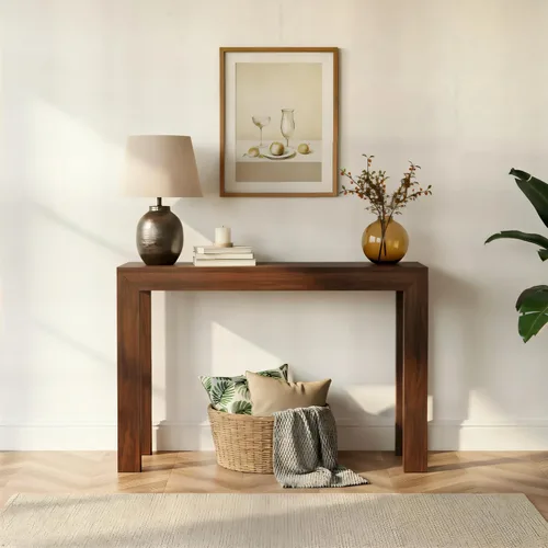 Miniatura 9 de Plank+Beam Mesa consola moderna de madera maciza, 46 pulgadas, mesa de sofá, mesa de entrada estrecha para pasillo, detrás del sofá, sala de estar