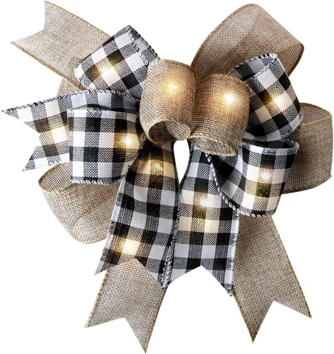 Miniatura 9 de SIMISI RIBBON Lazo de Navidad Verde Rojo con Puntos, Lazo Rústico de Arpillera para Corona, Árbol de Navidad, Decoración de Fiestas (24.1 x 33 cm)