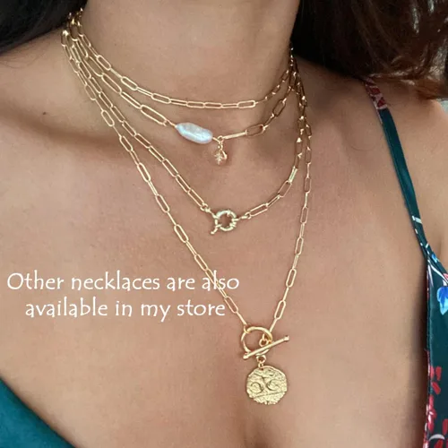Miniatura 2 de Gargantilla de oro de 18 quilates, joyería delicada para mujeres de 16 pulgadas, con dije, cadena de eslabones