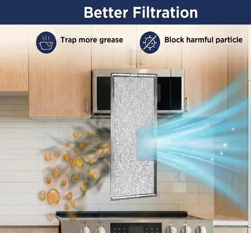Miniatura 4 de Filtro de grasa para microondas Whirlpool W10208631A, paquete de 2 filtros de grasa para microondas de malla de aluminio de 13 x 6 pulgadas