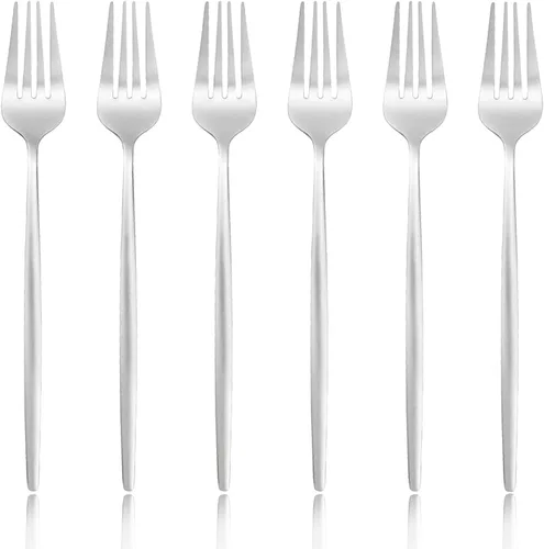 Miniatura 9 de Juego de 6 tenedores de postre de acero inoxidable de 3 dientes, juego de tenedores para frutas y tartas, 5.31 pulgadas, color plateado