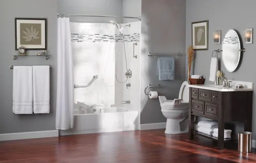Miniatura 6 de Moen LR2350DBN Home Care - Barra de seguridad para baño de 24 pulgadas con toallero, níquel cepillado