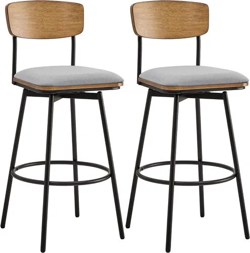 Miniatura 9 de CHITA Juego de 2 taburetes giratorios de bar tapizados de tela, altura del asiento de 27 pulgadas, marco de metal y madera, color crema