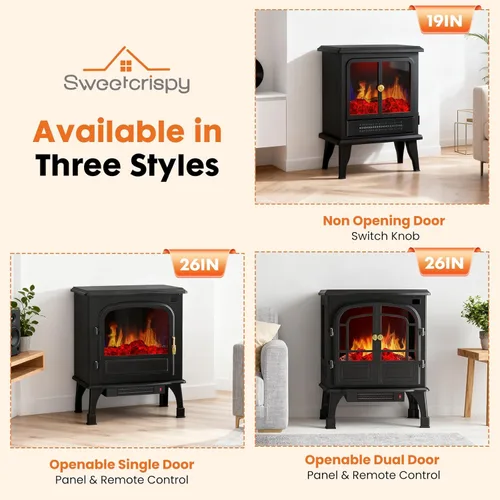 Miniatura 4 de Sweetcrispy Calentador de Chimenea Eléctrica Independiente, Chimenea Interior de 26 pulgadas con Efecto de Llama 3D, Diseño Seguro contra